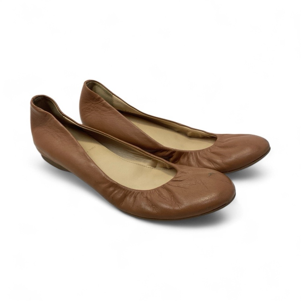 J Crew CeCe Ballet Flats Slip On Tan Camel  Leather Round Toe Comfort 7.5